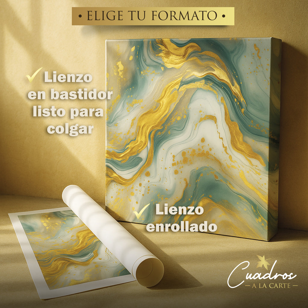 Elegancia | Cuadro Abstracto Azul Marino y Dorado | Pintado a Mano | Cuadros à la Carte