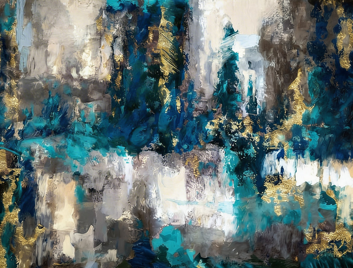 Cascadas de Hielo – Cuadro Decorativo Abstracto Azul Dorado Blanco