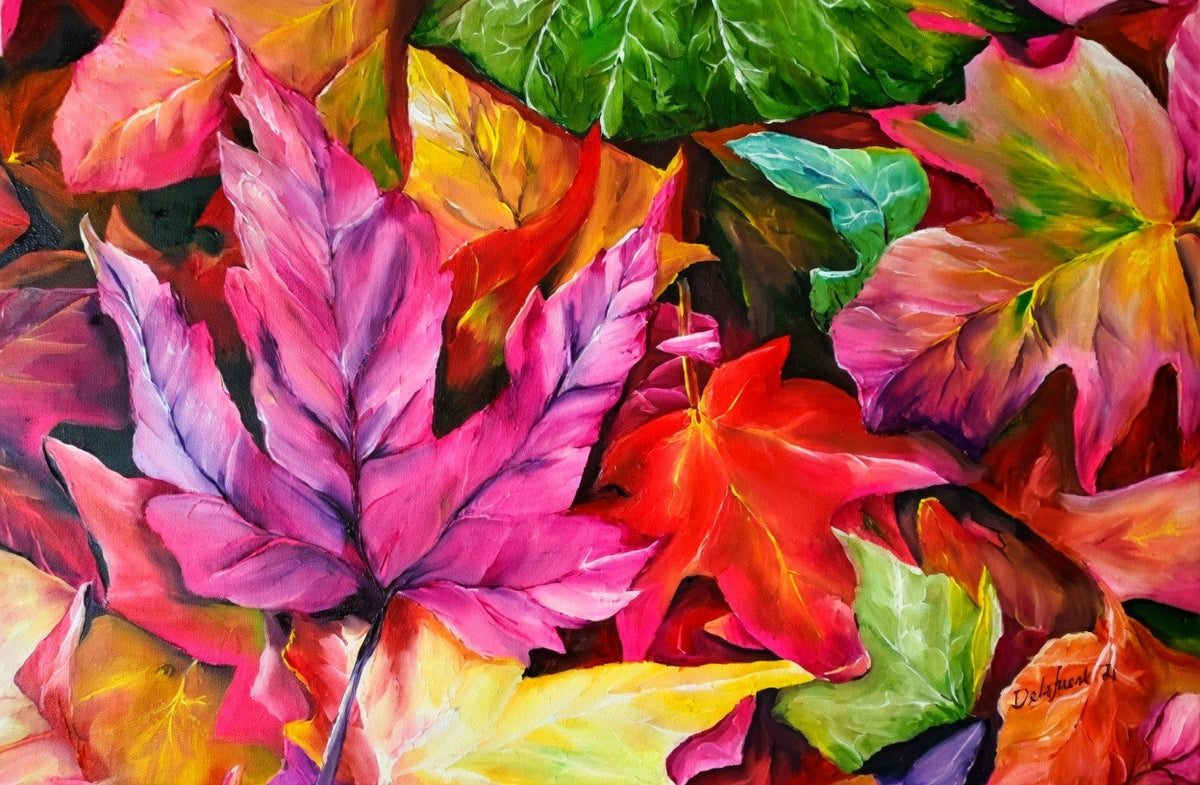 Lila Trockenblätter | Dekoratives Naturbild | Handgemalt |