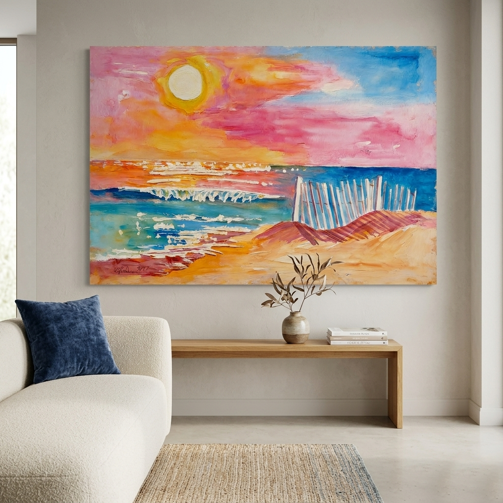 Mar de Pastel – Cuadro Decorativo Paisaje Marino Tonos Pastel Pintado a Mano